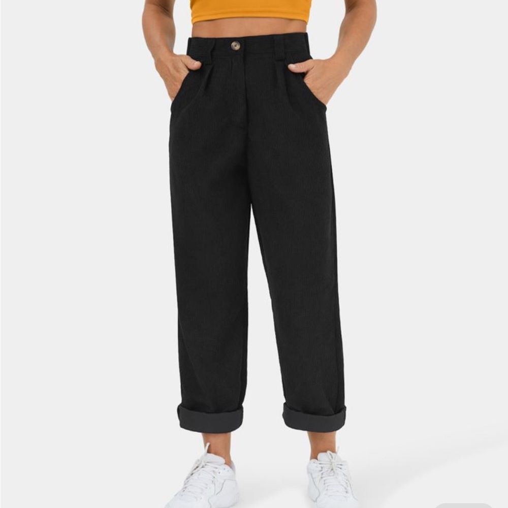 NWT HALARA Black High Waist Corduroy Casual Pants